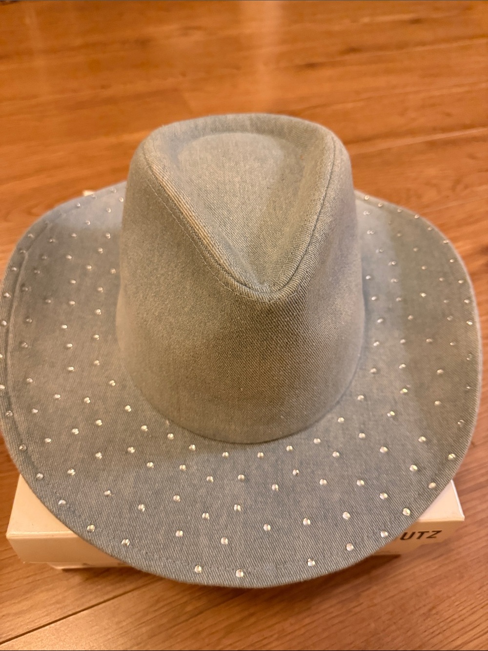 David and Young Denim and Rhinestone Fedora Hat